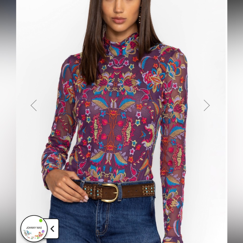 Johnny Was Jade Rebecca Mesh Mock Neck Top
